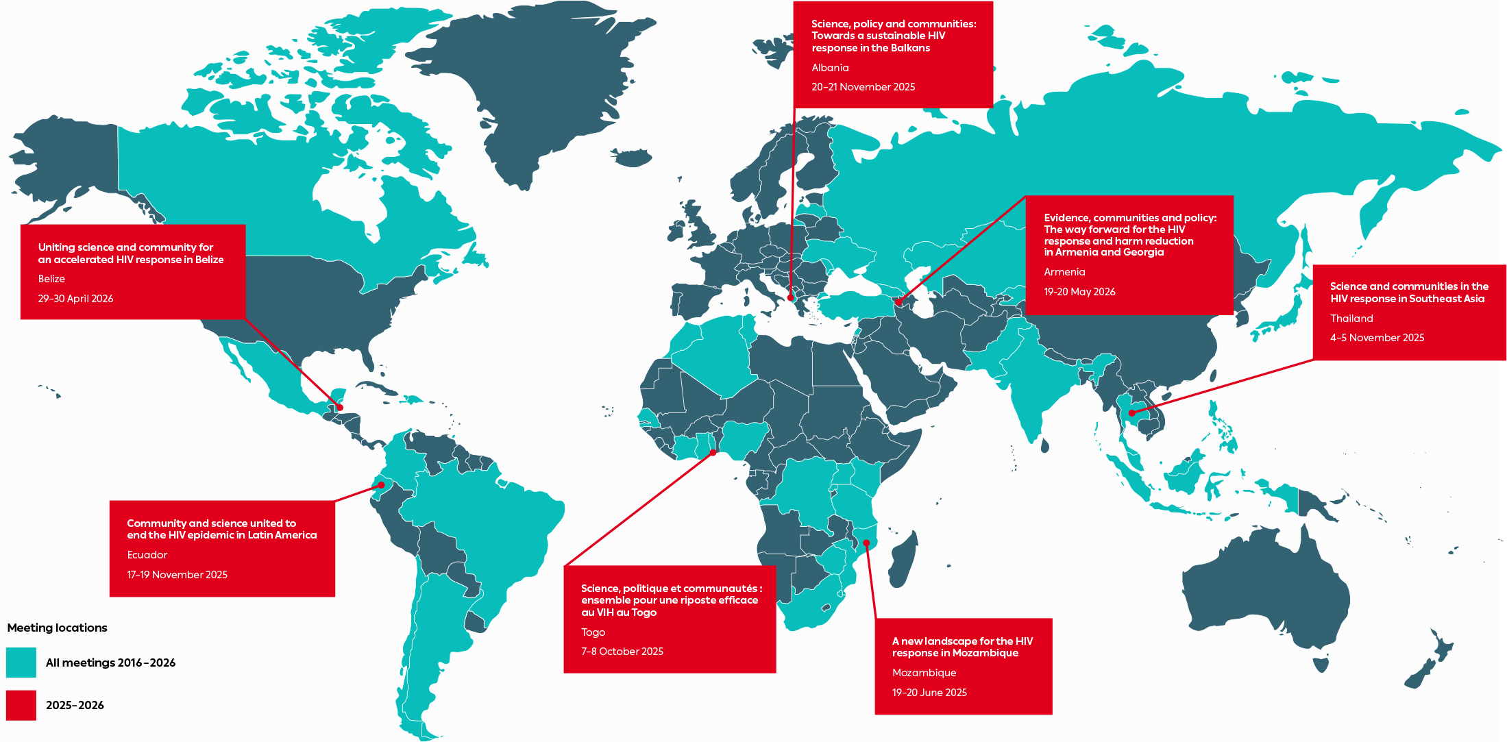 A world map of educational fund meetings